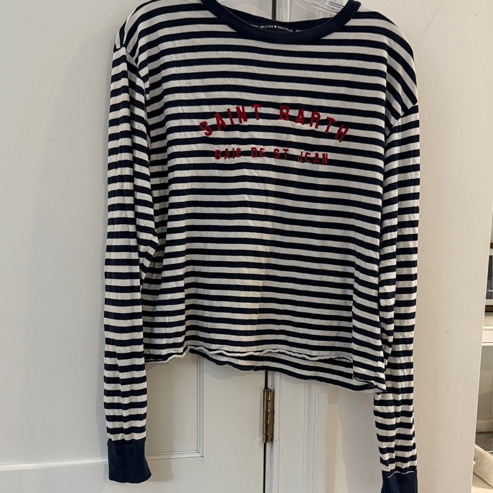 Brandy Melville Navy and White Striped Top